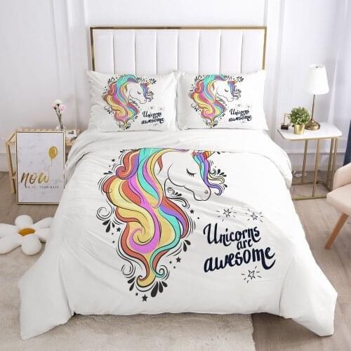 Cartoon Bedding Set for kids baby duvet cover set for home bed linen bedclothes family sets Euro Blanket cover Rainbow unicorn