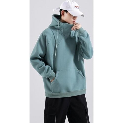 Mens Hoodie Young Fashion Casual Sweatshirts Solid Color Heaps Collar Street Style Pullover AW21 Male Hoody Clothing