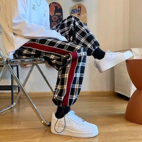 2021 Mens Casual Pants Korean Style Trousers Loose Lattice Printing Student Fashion Sports Pants Joggers Sweatpants M-4XL
