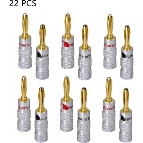 22pcs/11pair Nakamichi Banana Plug Straight Pre Amplifier 24K Gold Plated 4MM Connector Screw Lock Audio Jack Speaker Black Red