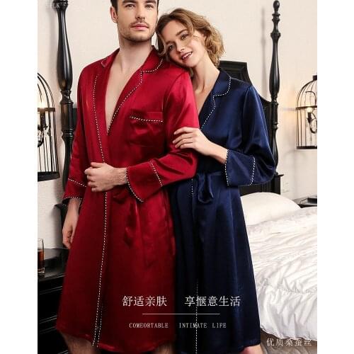 Falaishuka Couple Pajamas Womens Summer Nightgown Mens Silk Thin Nightdress Sexy Home Wear Morning Gowns S5615ql