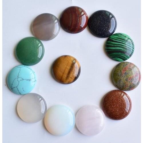 Wholesale 12pcs/lot 2020 new good quality natural stone mixed round cabochon beads 25mm for DIY jewelry making free shipping
