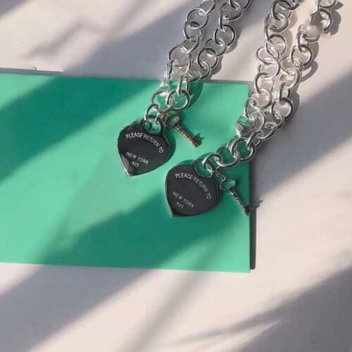 925 Silver Necklace Womens Heart and Key Charm Chain High Quality Ladies Luxury Birthday Jewelry Gift Rose Gold