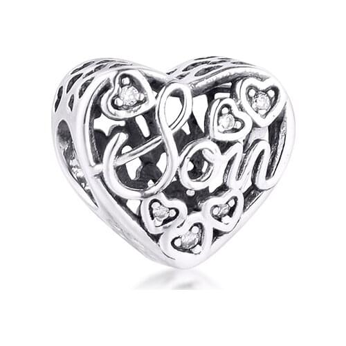 Fits for Pandora Charms Bracelets Mother & Son Bond Heart Beads 100% 925 Sterling Silver Jewelry Free Shipping