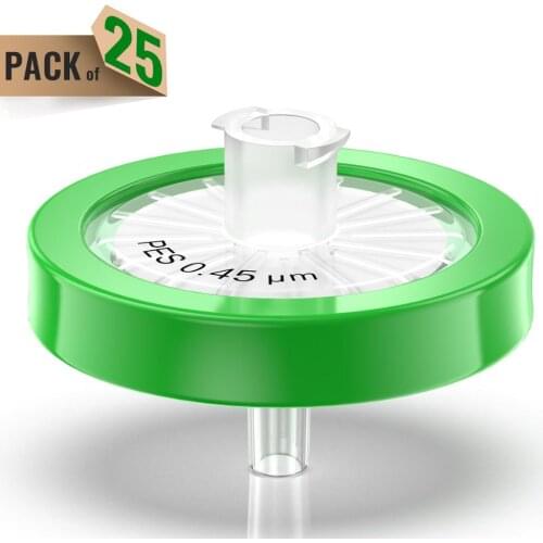 Syringe Filters,PES Membrane 0.45μm Pore Size,25mm Diameter,25 Pcs by Ks-Tek