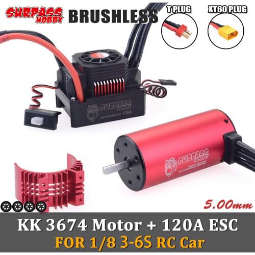 SURPASS HOBBY Waterproof KK 3674 Brushless Motor 5mm 120A ESC 3-6s Heat Sink for 1/10 1/8 RC Car ARRMA LOSI HPI HSP Wltoys Trx4