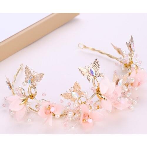Bridal Crown Pink Flower Handmade Crown Hairband Children Performance Headdress Princess Headdress Hair Accessories Hairbands