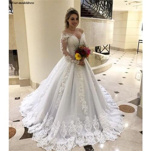 Long Sleeves Wedding Dresses 2020 Lace Appliques Corset Back Princess Ball Gown Bride Dress Bride Gowns Vestido De Noiva
