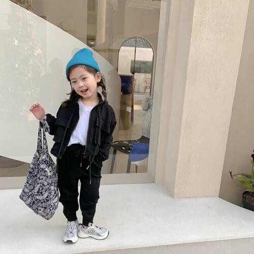 Girls' sweater sports leisure suit childrens cardigan zipper loose Korean two piece set sport set girl clothes