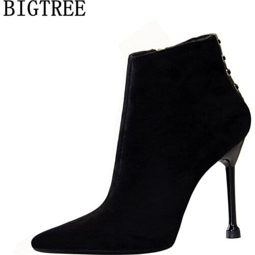 Bigtree Shoes For Women 2021 Heels Pumps Ankle Boots For Women Black High Heels Winter Boots Women Luxury Brand Chaussure Femme