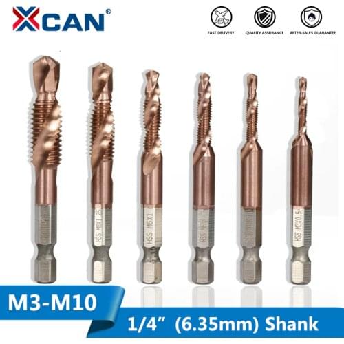 XCAN M3-M10 Metric Screw Tap HSS TiCN Coated Spiral Thread Tap Set 1/4mm Shank Screw Tap drill