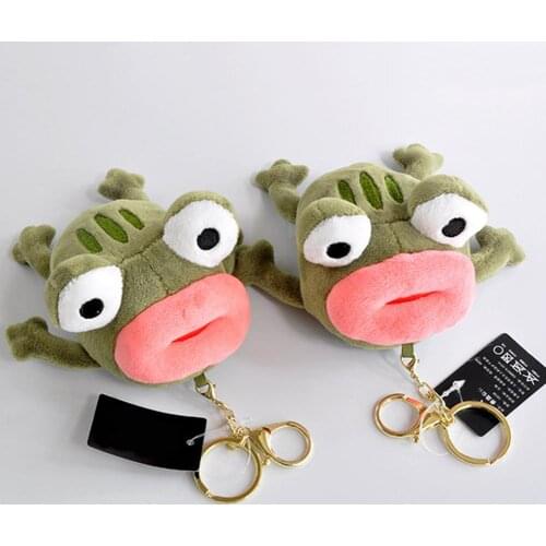 Funny Big Mouth Frog Plush Doll Hanging Bag Pendant Keychain Ring Key Holder