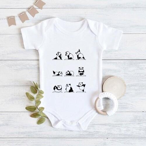 Funny Panda Yoga Practice Infant Outfits Summer 2021 New Arrivals Baby Body Cartoon Harajuku Style Newborn Girl Boy Bodysuit