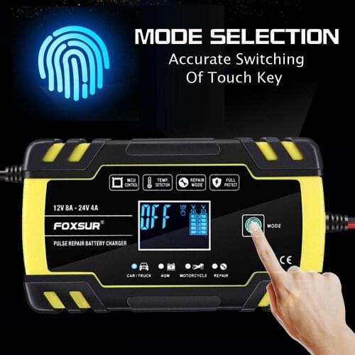 12V-24V 8A AGM/GEL Full Automatic Car Charger Power Pulse Repair Chargers Wet Dry Lead Acid Battery-chargers Digital LCD Display