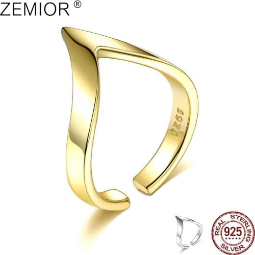 ZEMIOR Sterling Silver 925 Jewelry Wedding Engagement Rings For Women Wave Geometric Letter V Shape Adjustable Finger Ring Best
