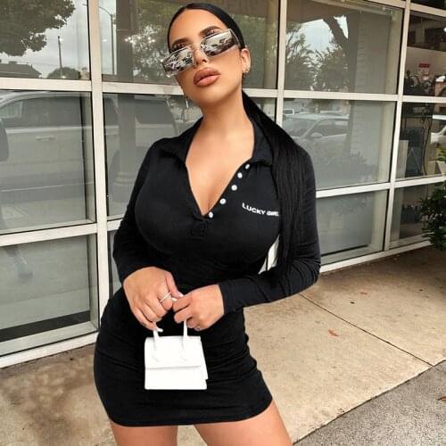 SEASONS Women Turn Down Collar Bodycon Dress Women Knitted Sexy Long Sleeve Spring Autumn Casual Mini Dresses ASDR80237