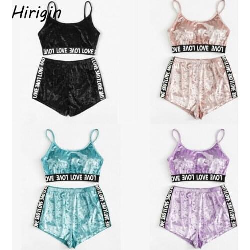 Plus Size Womens Sleepwear Sexy Polyester Letter Pajama Set V-Neck Pyjamas Sleeveless Cute Cami Top 2020 Short pijama mujer