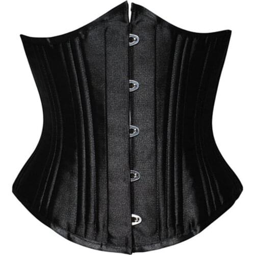 Womens 26 Steel Boned Waist Cincher Corset Black Lace Up Waist Control Underbust Slimming Body Shaper Corset Corselet Plus Size