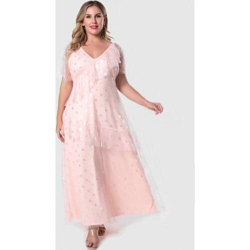Women Polka Dot Ruffled Strap Sexy Sweet Pink Dress Fashion Robe Party Holiday Long Dress Female Loose Gown Vestidos Plus Size