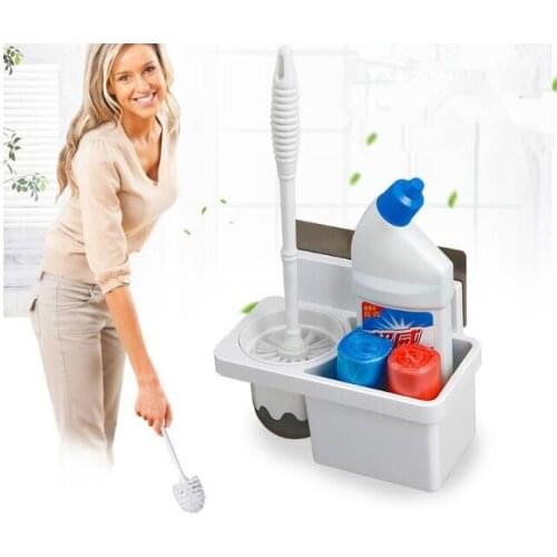 1SET Toilet Brush Set Bathroom Storage Rack Wall Mounted Type Shelf Cleaning Tools Storage Organizer Strong Paste KP 023