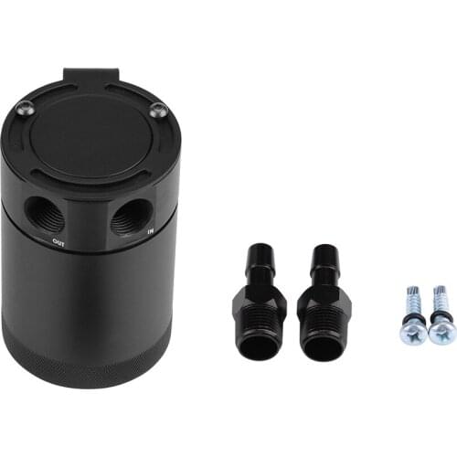 1 pcs Universal 3/8inch NPT Compact 2-Port Oil Catch can Tank Reservoir Includes 2 plastic barbed 1/2 inch hose fitting