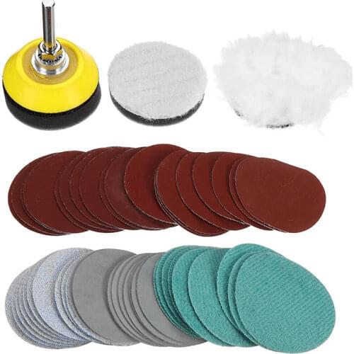55Pcs Polishing Kit 2 Inch Flocking Sandpaper Set Woodworking Sanding Disc Grinding Wood Polishing Sander Paper Set for Polishin