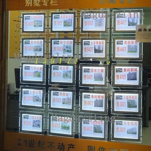 A3 Horizontal Single Sided Acrlic LED Illuminated Light Pocket,Cable Hanging LED Window Display Light Box for Real Estate Agent