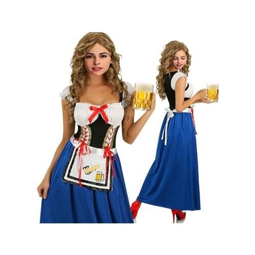 Free Shipping Hot Sale New Fancy German Beer Maid Costume Women Sexy Short Sleeve Long Dress Oktoberfest Cosplay Costume M-XL