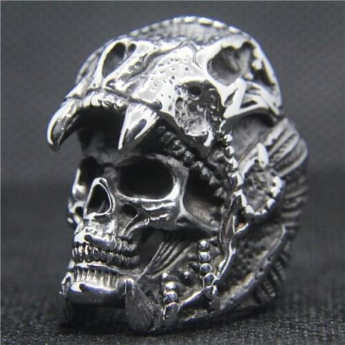 Huge Big Indian Dinosaur Ring 316L Stainless Steel Women Mens Fashion Horn Goat Cross Skull Ring