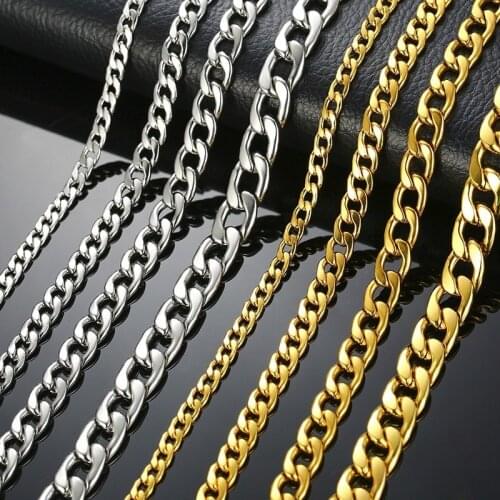 Yobest Mens Cuban Link Chain Necklace Stainless Steel Gold Black Silver Color Male Choker Jewelry Gifts for Men Woman Wholesale