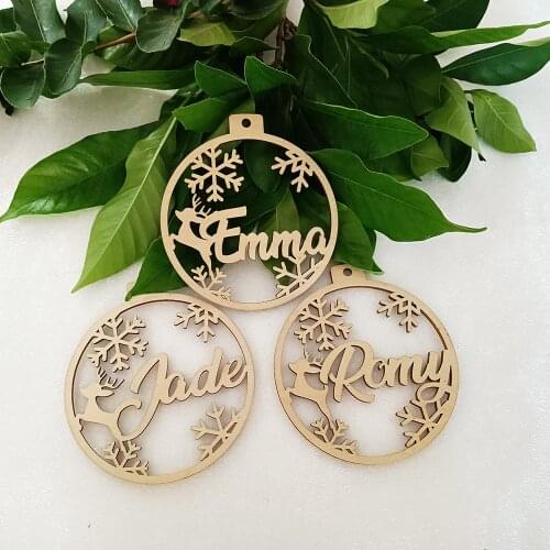 Custom Wooden Christmas Baubles, Personalized Name Ornament, Laser Cut Wood Snowflake Decoration, Custom Christmas Gift