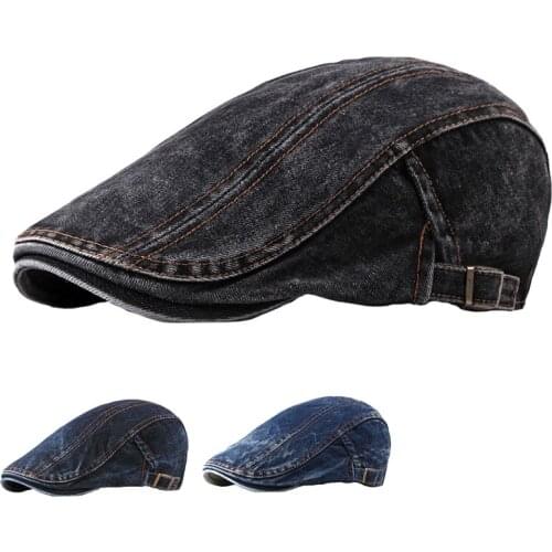 Men Seasons Retro Berets Cap Women Casual Washed Denim Sun Hat Newsboy Detective Waiter Chef Restaurant Worker Painter Gorra