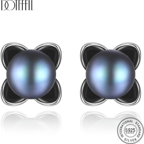 DOTEFFIL Earrings Genuine Natural Freshwater Oval Pearl 925 Sterling Silver Stud Earrings Pearl Jewelry Women Wedding/Party Gift