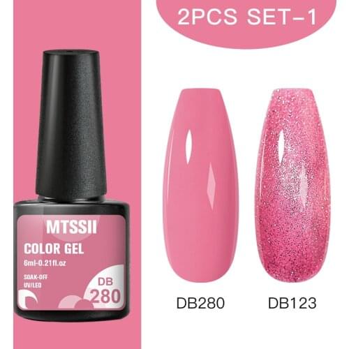Mtssii 2PCS/set Rose Gold Nude Gel Nail Polish Glitter Sequins UV Gel Varnish Soak Off UV Led Gel varnish Semi Permanent Set