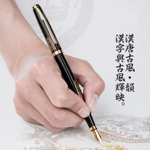 HongDian 5008 Metal Fountain Pen Gold Clip Iridium F Nib Ink Pen Beautiful Texture Excellent Writing Gift Ink Pen