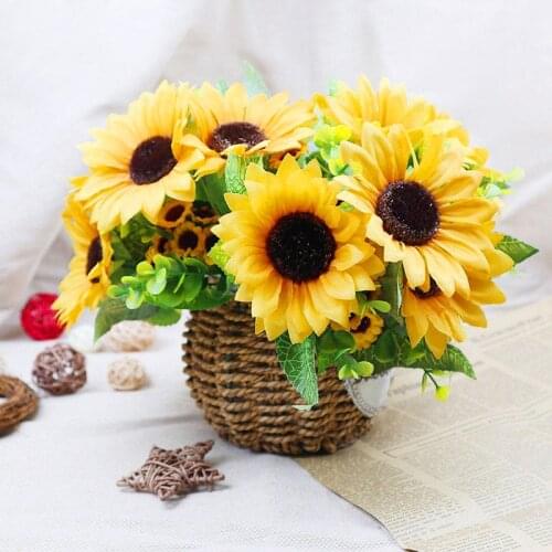 7 Branch Silk Sunflower Artificial Flower Bouquet Fake Flower Table Decor DIY Bridal Bouquet For Wedding Party Home Garden Decor