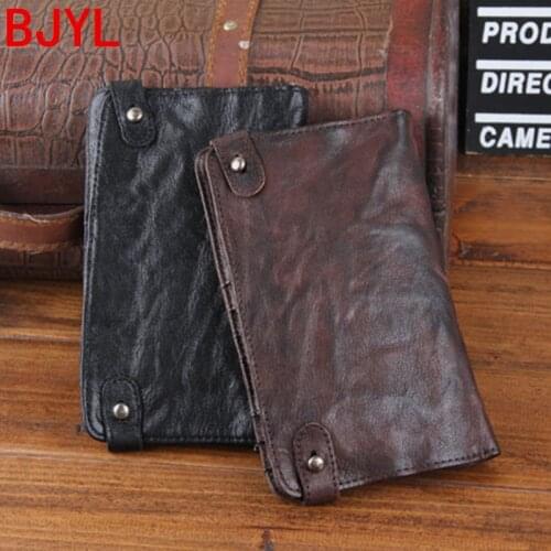 Vintage Goatskin Catwalk Wallets Mens Leather Long Snap Wallet Men Card Holder Clutch Bag Purses Sheepskin Leather Male Zipper