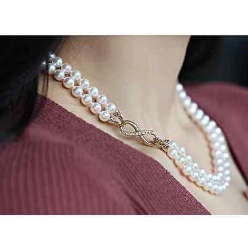 Beautiful double strands 9-10mm south sea white pearl necklace 18"