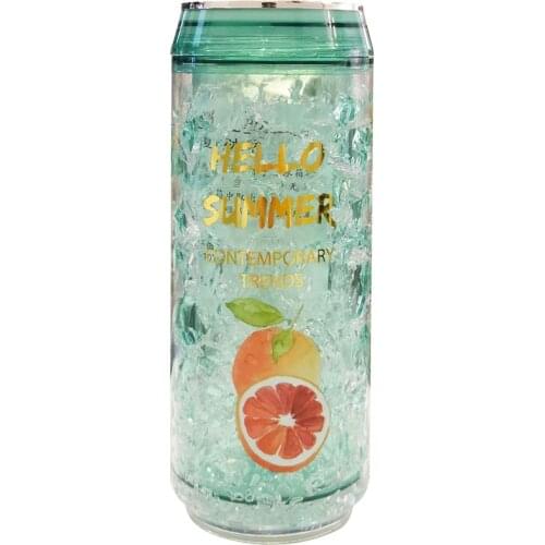 Creative Cans Ice Cup Cute Plastic Water Bottle with Lids Fruit Milk Drink Bottles Double Layer Refrigeration Crushed Ice Cups