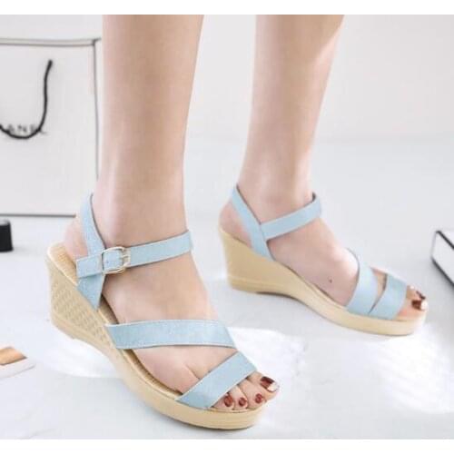 Summer new high-heeled wedge with casual sandals buckle with anti-skid increased lightweight and quick-drying womens shoes