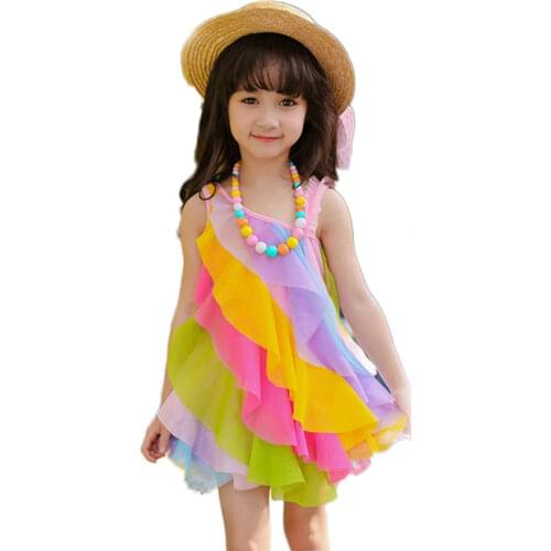 V-TREE Summer 2020 dresses for girls fashion childrens rainbow dress lace kids dresses for girls baby sundress