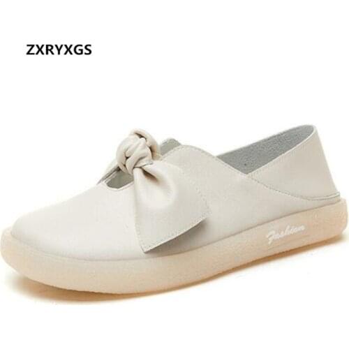 Best Sale Soft Cowhide Bow Women Stylish Shoes Flat Shoes 2020 New Soft Bottom Wear Comfortable Shoes Casual Flats Casual Shoes