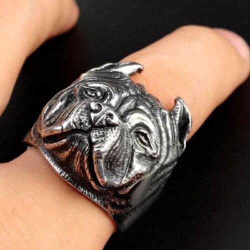 Mens Boy Punk Pitbull Bulldog Animal Silver color 316L Stainless Steel Ring