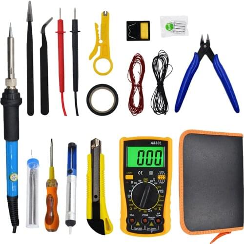 80W Digital Soldering Iron kit One-handed Electric Soldering Iron Multimeter Desoldeirng Pump Welding Tool, EU Plug