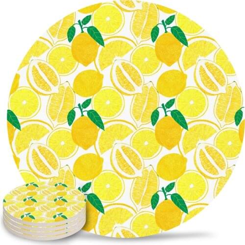 Lemon Harvest Round Coaster Set Non-slip Heat Proof Ceramic Coffee Drink Coasters Table Decoration Placemats