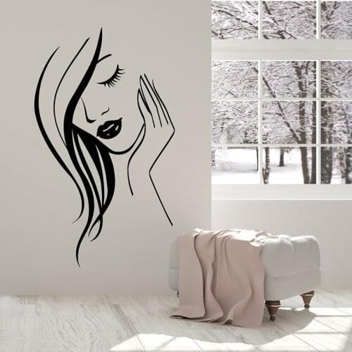 Girl Face Wall Decal Beauty Hair Salon Makeup Room Interior Decor Door Window Vinyl Stickers Abstract Art Woman Wallpaper E700
