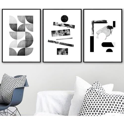 Wall Art Print Canvas Painting Geometric Girl Posters And Prints Black White Nordic Wall Pictures For Living Room Decor