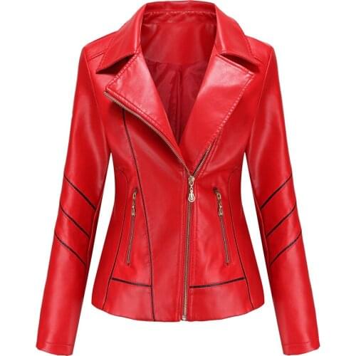 New Arrival PU Leather Jacket Women Autumn Leather Coat Female Turn Down Collar Slim Fit Short Style Motorcycle Jacket S-4XL
