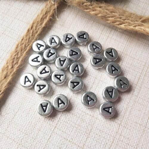 Wholesale 3600pcs/Lot Single Initial A Printing Acrylic Letters Beads Plastic Silver Color Alphabet Jewelry Coin Round DIY Beads