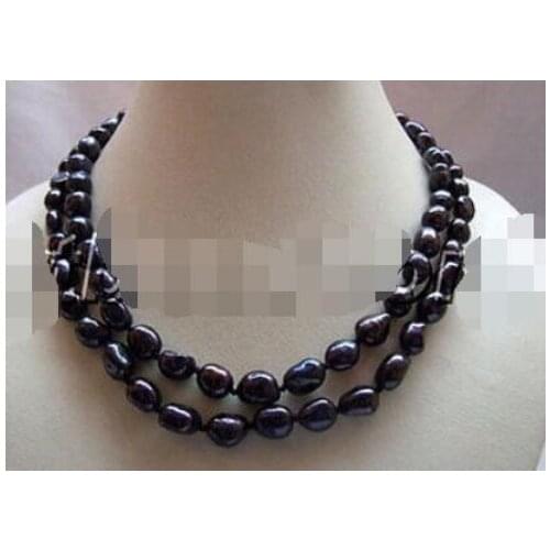 2 strand black baroque freshwater pearl bib everyday necklace 8-9mm 17"-18"